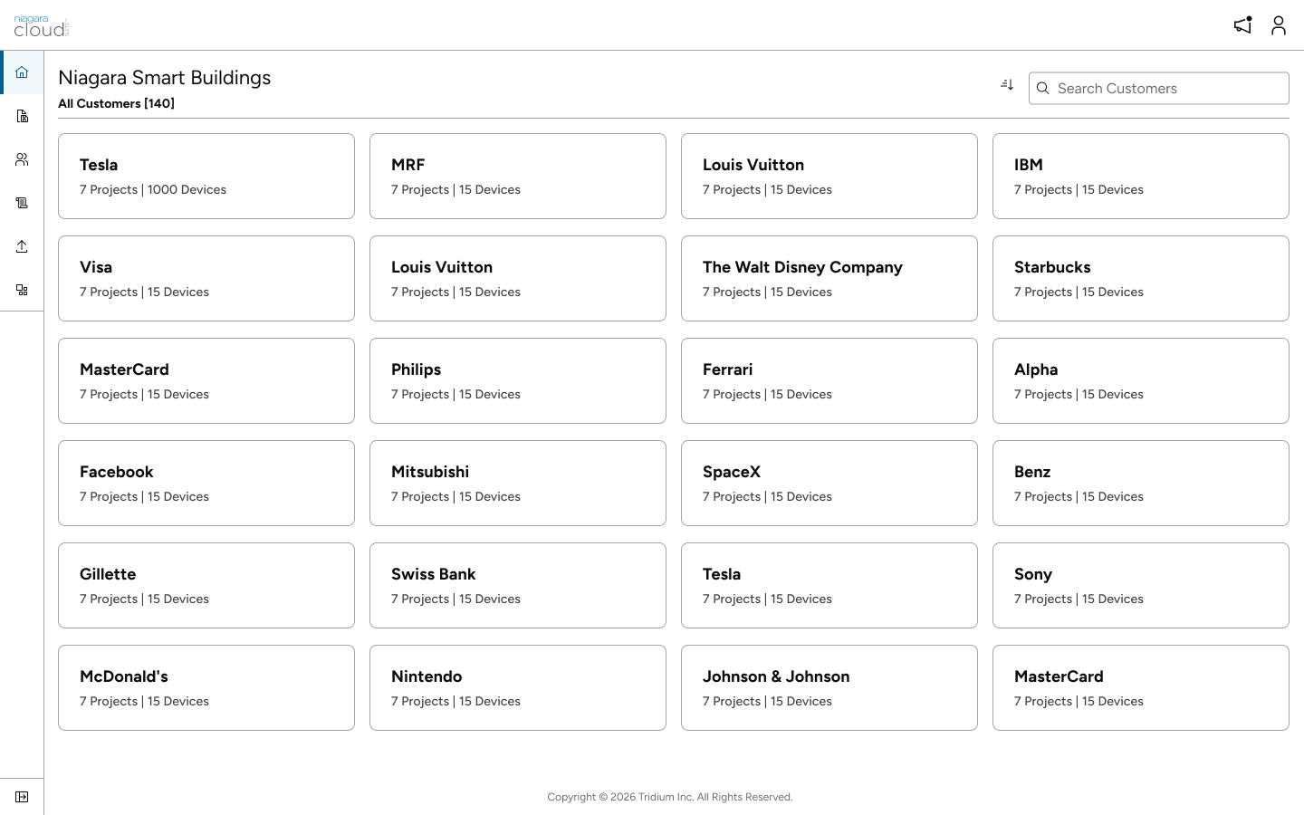 Niagara Cloud site hierarchy and navigation view